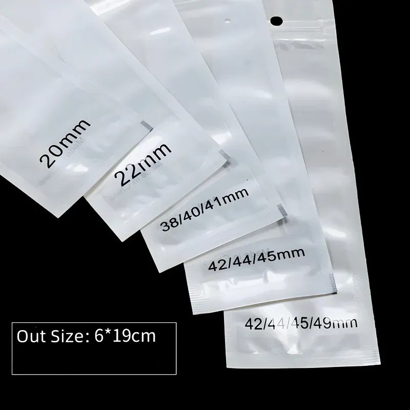 Clear+white pearl Plastic Poly OPP bag 6X19cm zipper Zip lock Retail Packages PVC bag for  watch band Strap for Samsung Galaxy watch 6 5 4 bands 20mm 22mm 45mm 41mm