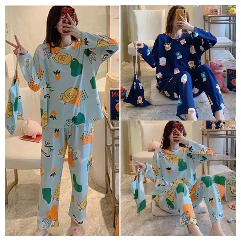 Home Clothing Women's Four Seasons Two-Piece Pajamas Set Long-Sleeved Cute Korean Version Of The Thin Section Wear Suit