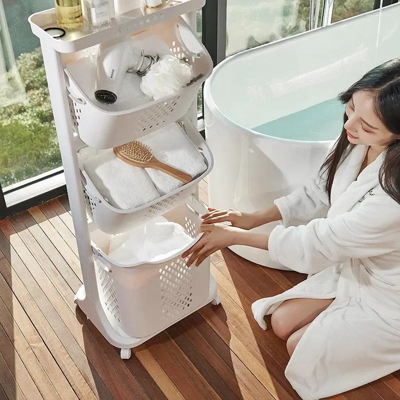 DHgate Laundry Basket with Frame Japanese Style Plastic Storage Rack Household Bathroom Bucket Organizer Home Garden