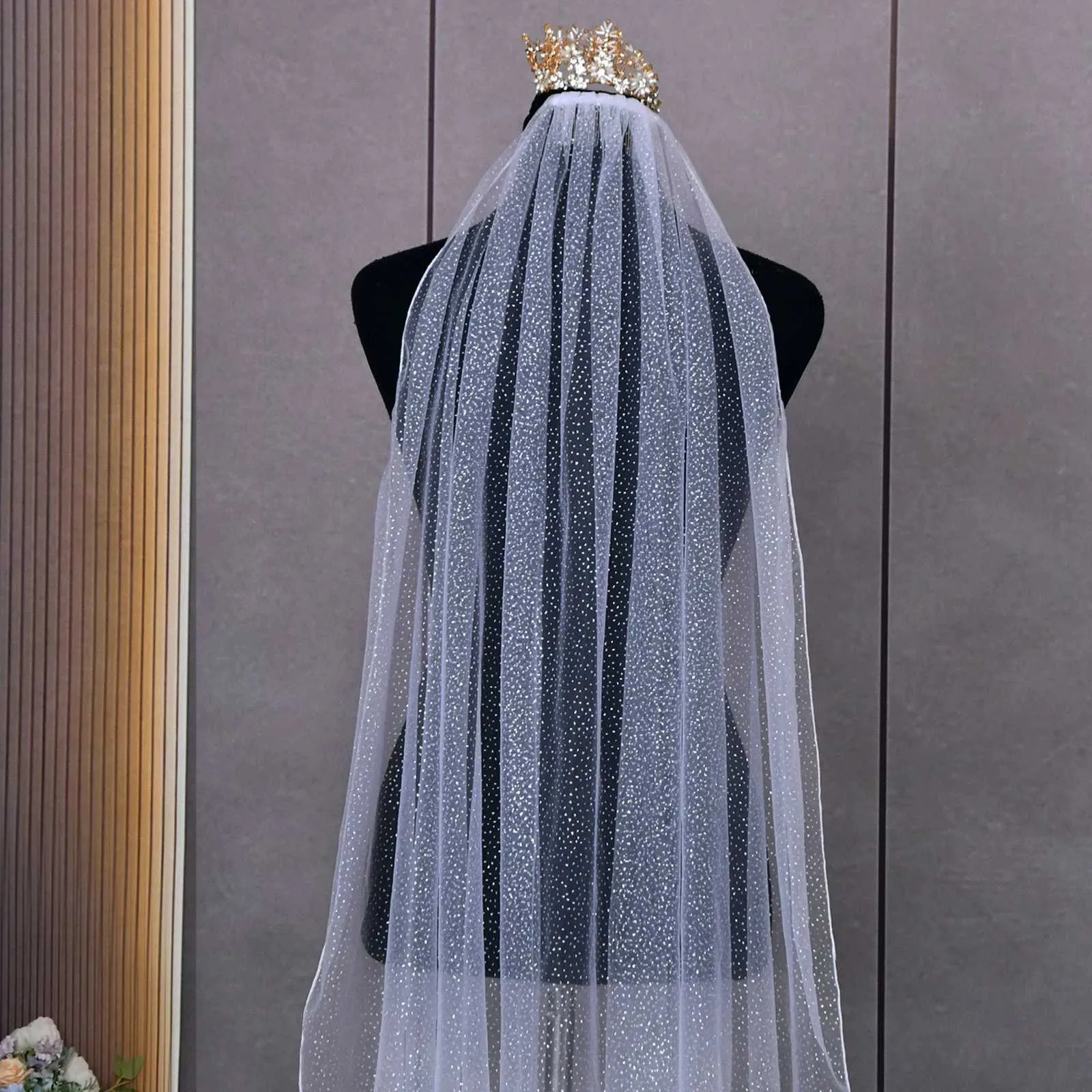 Champagne Bridal Veil 1 Tier Soft Tulle Veil For Wedding Bride_voghion.com