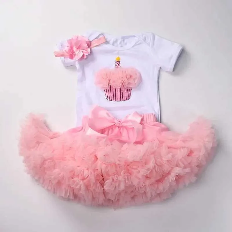 Kläder set baby girl tutu klänning set för min första födelsedag småbarn jumpsuit+ren skidfest baby tryckt kläder nyfödd klänning setl2405