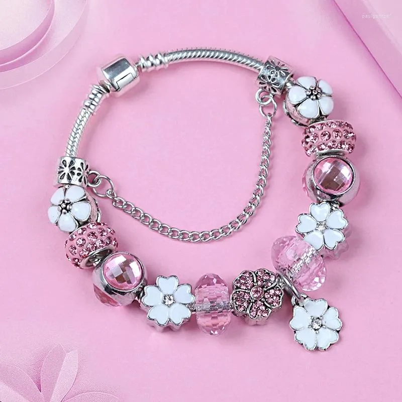 Bracelets de charme Euroan American Trendy Blanc Rose Rose Bracelet DIY CRISTAL CRISTAL FEMMES FOLIE CADEAU D'ANNIVERSAIRE