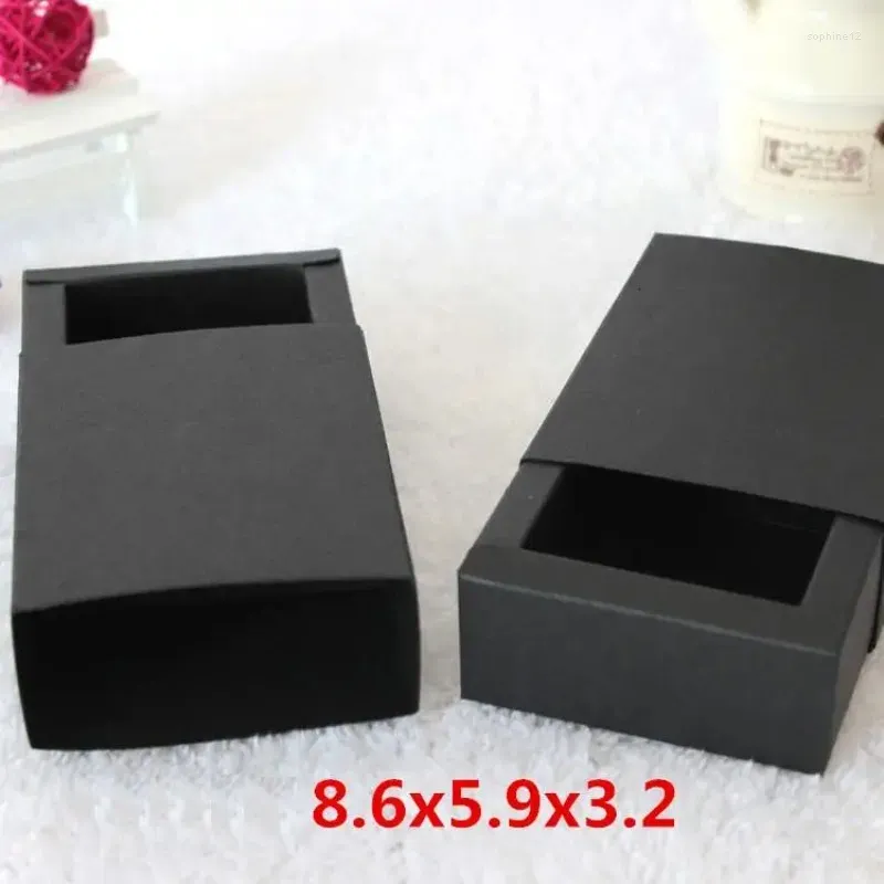 Gift Wrap 20st/Lot-8.6 5.9 3,2 cm svart papperslåda Box Retail kosmetisk handgjorda tvålförpackningar Diy Craft