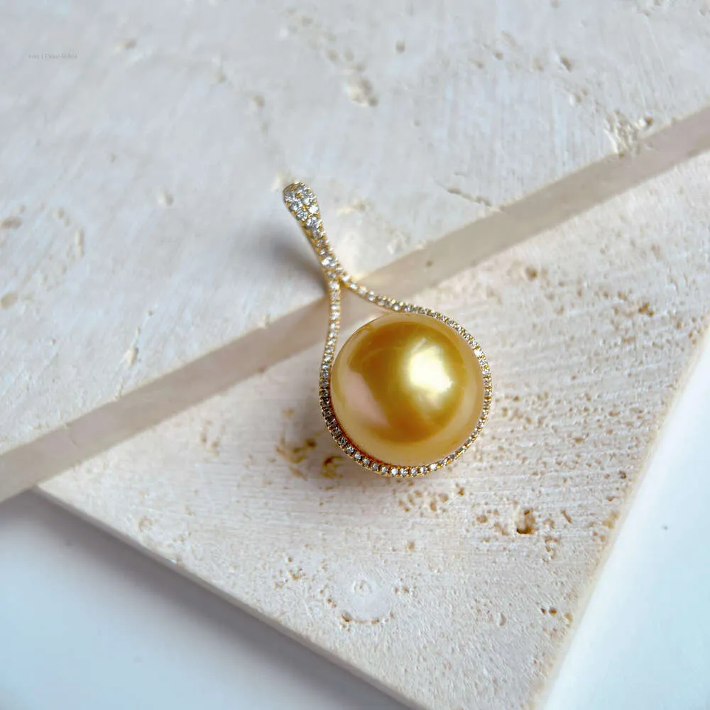 Custom Semi Mount Sea Golden South en Diamond Mother Sieraden Set met hart voor vrouwen Pearl Pendant