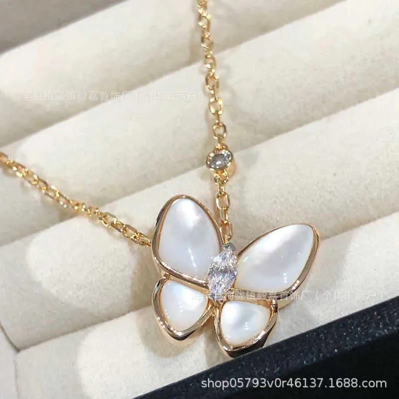 Designer sieraden luxe Vanca Accessories v Gold Rose Gold Butterfly Natural White Fritillaria volledige diamanten ketting met precisie 925 zilveren kraagketen