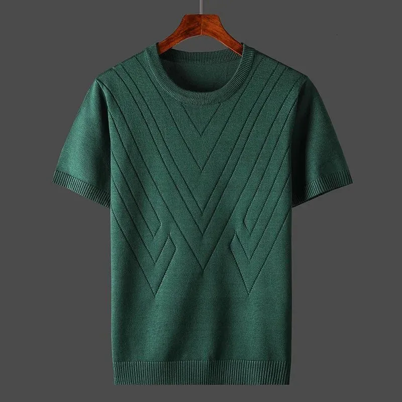 High End Fashion Jacquard okrągły szyjka T-shirt Mężczyźni Summer Casual Oversize luksusowy lodowy jedwabny jedwabny krótki rękaw Mens Wysokiej jakości najlepsze 240511