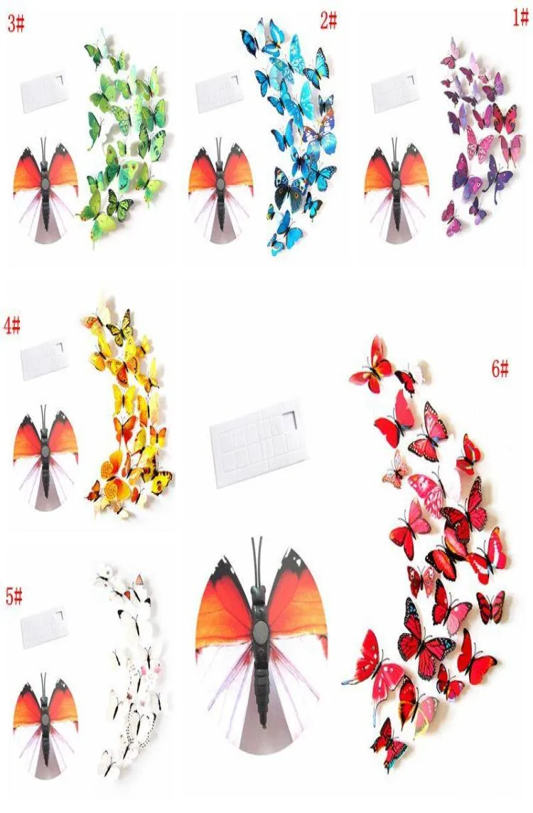 12pcs 3D papillon autocollant pvc simulation stéréoscopique papillon mural autocollant aimant art décalou