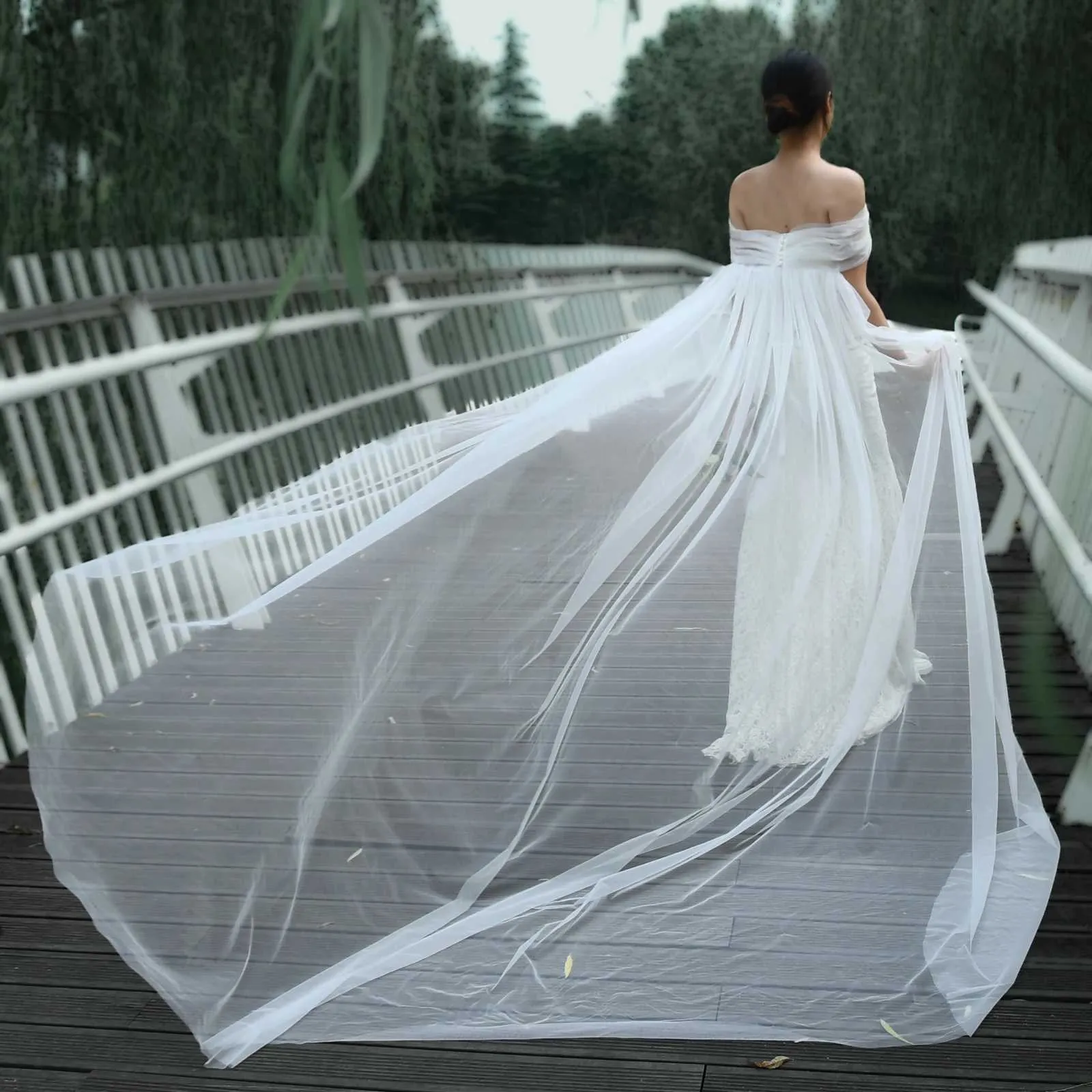 Bijuterii de păr VG87 Catedrală Mireasă Pelerină Voal Bolero Jachetă Femei Plus Size Șal Accesorii Mireasă Palton de Nuntă_voghion.com