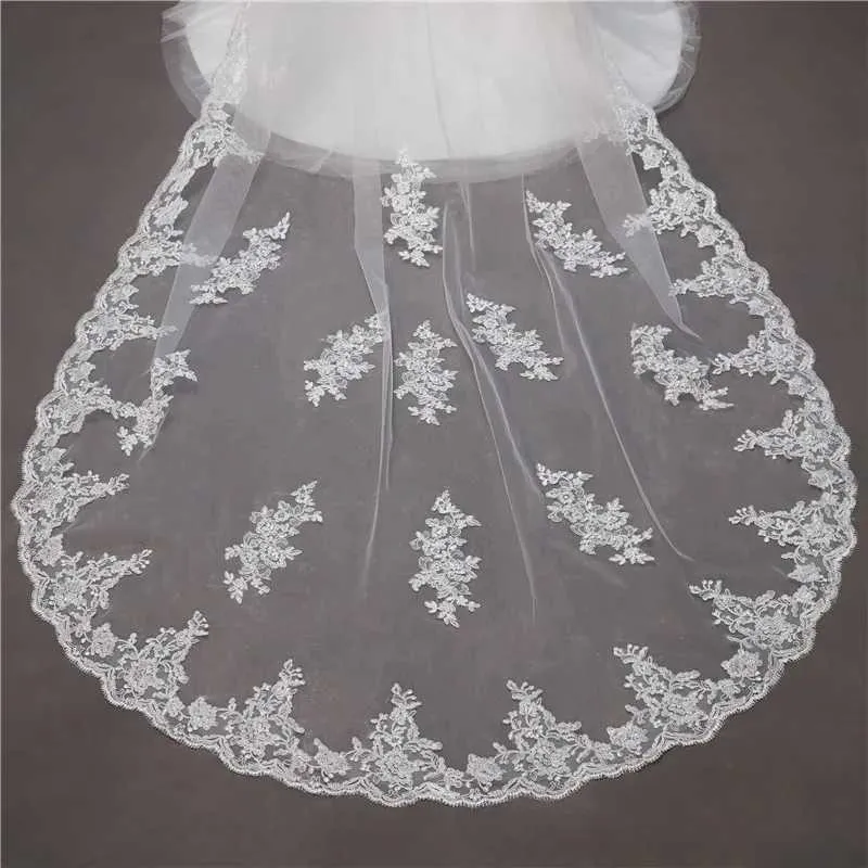 Hir Jewelry Lyer 2 Lce Edge 3M Cthedrl Wedding Veil with Comb for Bride Bridl Veils Accessories Vil Velos De_voghion.com