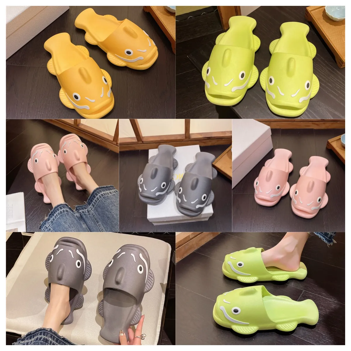 New top Luxury Designer Funny Personalized Slippers Men Wearing Externally Summer Home pink green Non slip Soft Sole Couples Stepping Feeling Cool sandal Women