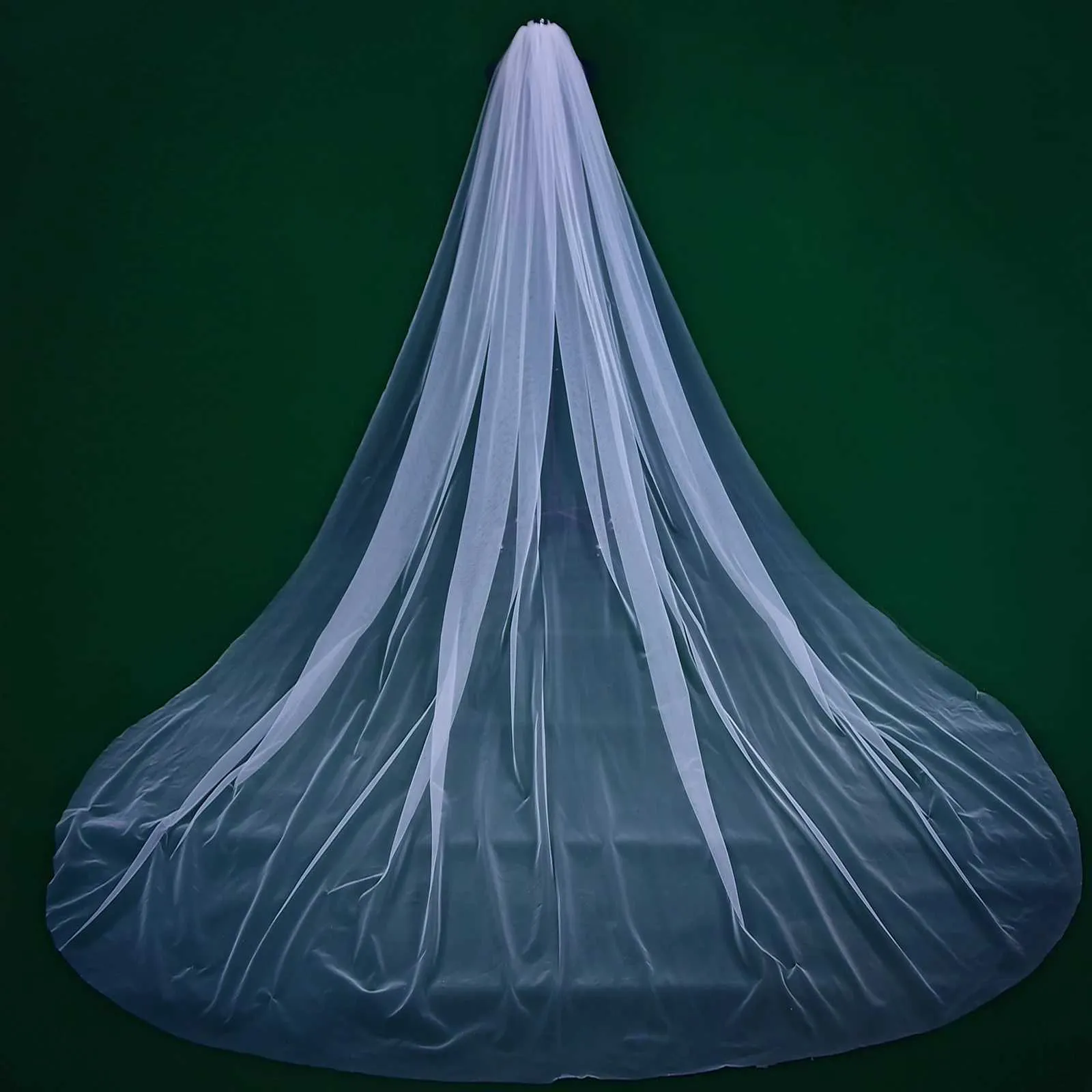 Gioielli per capelli M92 Velo lungo con pettine Velo da sposa cattedrale semplice 1 livello Bordo tagliato Sheer Soft Tulle120in Ampio matrimonio_voghion.com