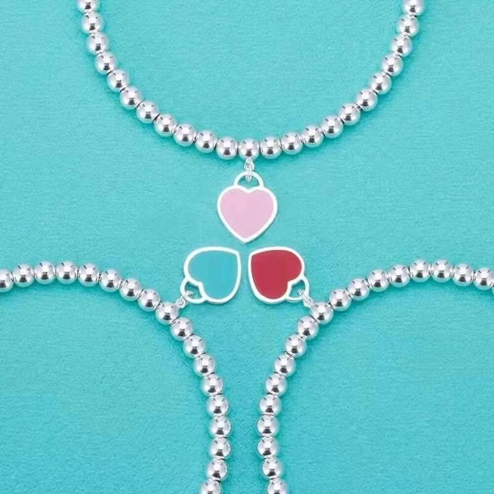 S925 Silver Tiffanyjewelry Heart Pendants Bracciale blu Bracciale smalto Love Buddha perle Ornament Female