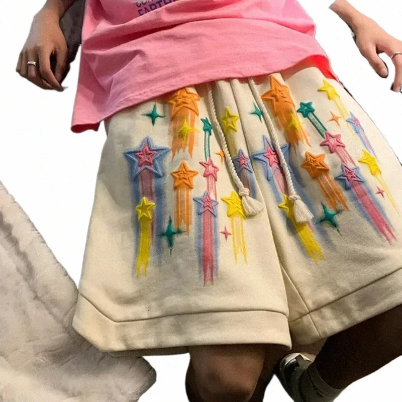 Mäns shorts stjärna graffiti korta män avslappnad y2k sommar shorts hip hop baggy wide ben byxor fi harajuku överdimensionera koreanska dagliga svettbyxor 230602 w5as#