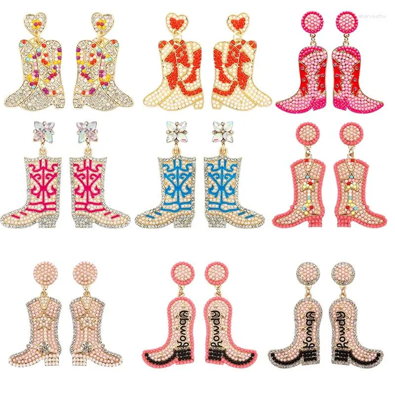 Boucles d'oreilles en peluche Lady Boots Western Cowgirl Design Bohemian Style Bijoux en alliage Femme