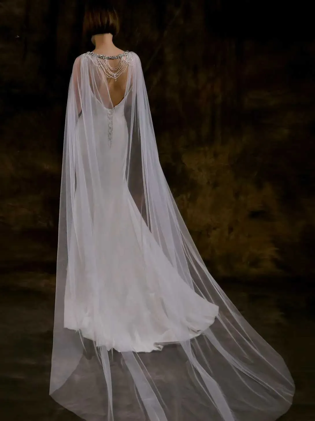 Hair Jewelry Womens VG83 Long Cathedral Bridal Cloak Capes Veil Wedding Accessories for Bride Bolero Shawl Soft Evening_ipsvogv.com