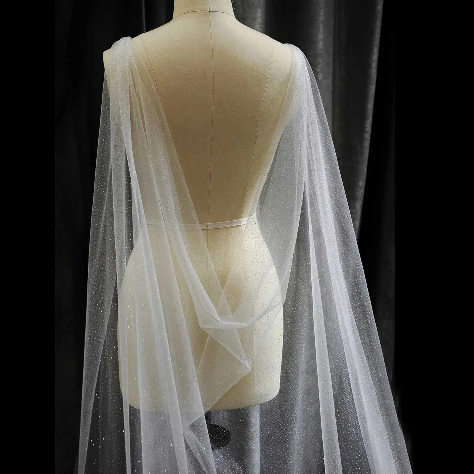 Haarsieraden Dames VG41 Sparkling Bridal Cape Sluiers Schoudersluier Sequin Jas Dames Bolero Sjaal Bruiloftsaccessoires_voghion.com