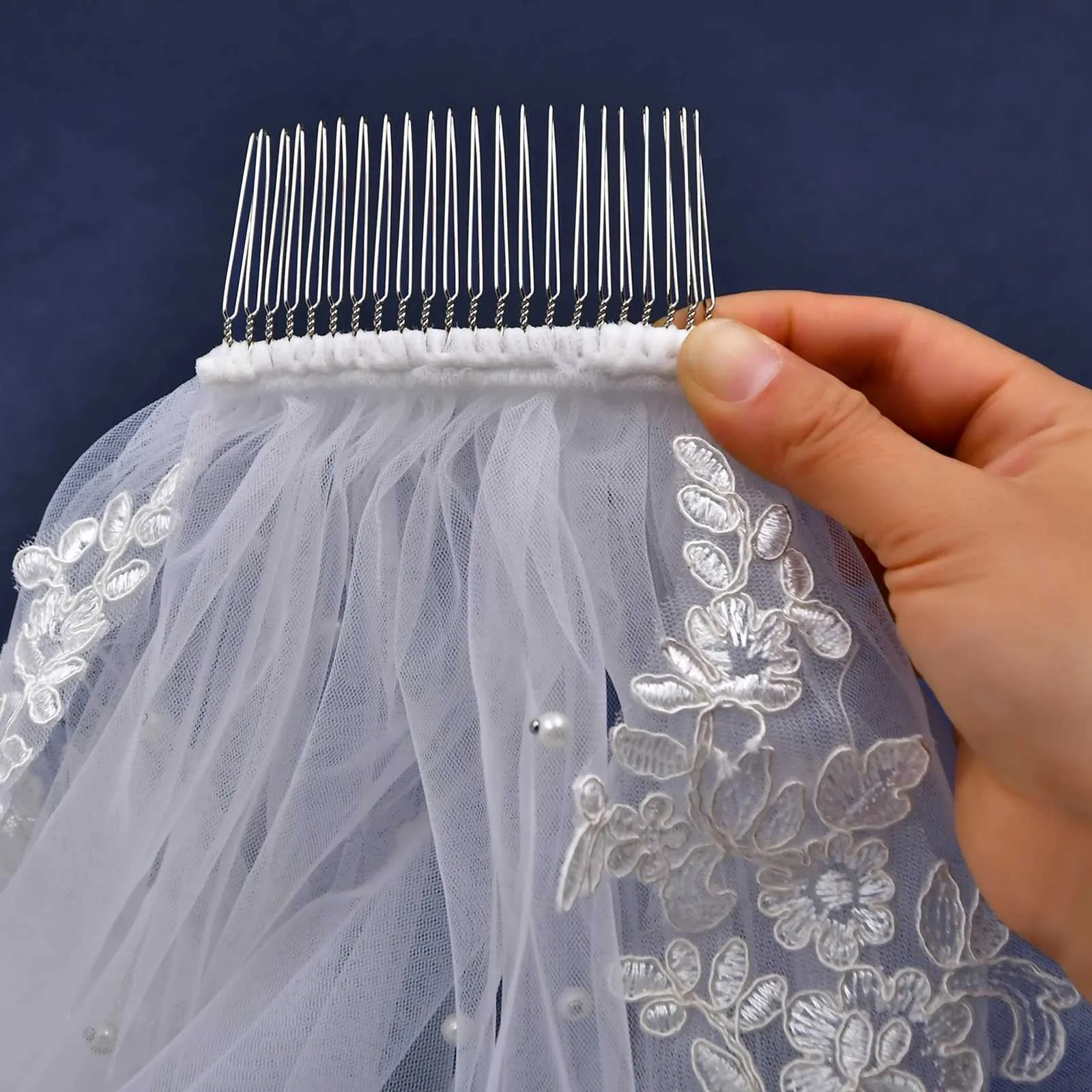 Hochzeitsschleier Mit Perlen Und Spitzenkante Und Kamm_voghion.com