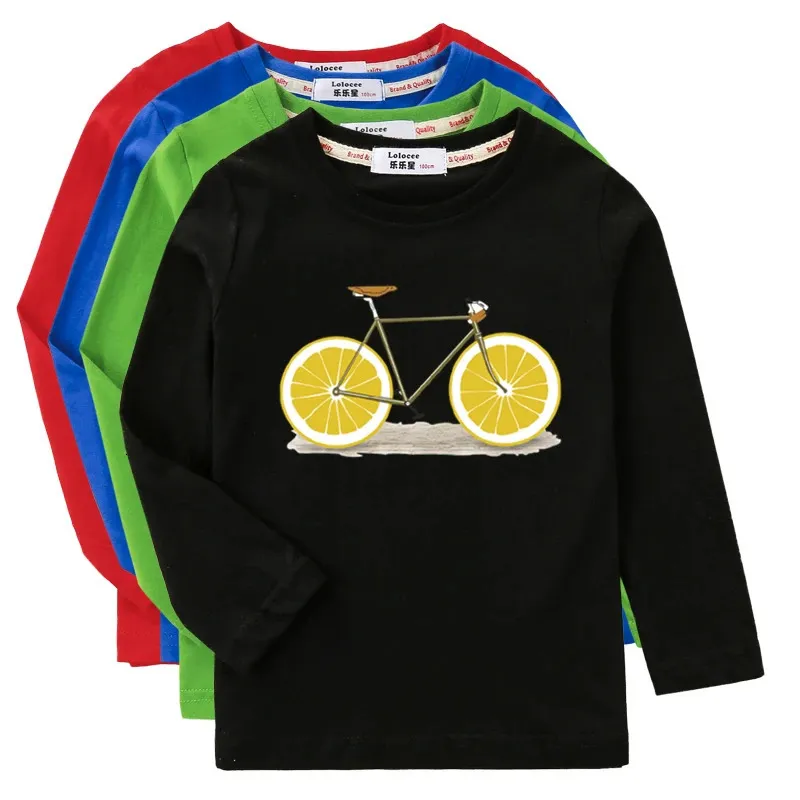 AIMI LAKANA Långärmad skjortor Kids Fruit Bicycle Tshirt Boy Girls Cotton Tops Roliga cykelkläder Spring Autumn Tees 3T14T 240510