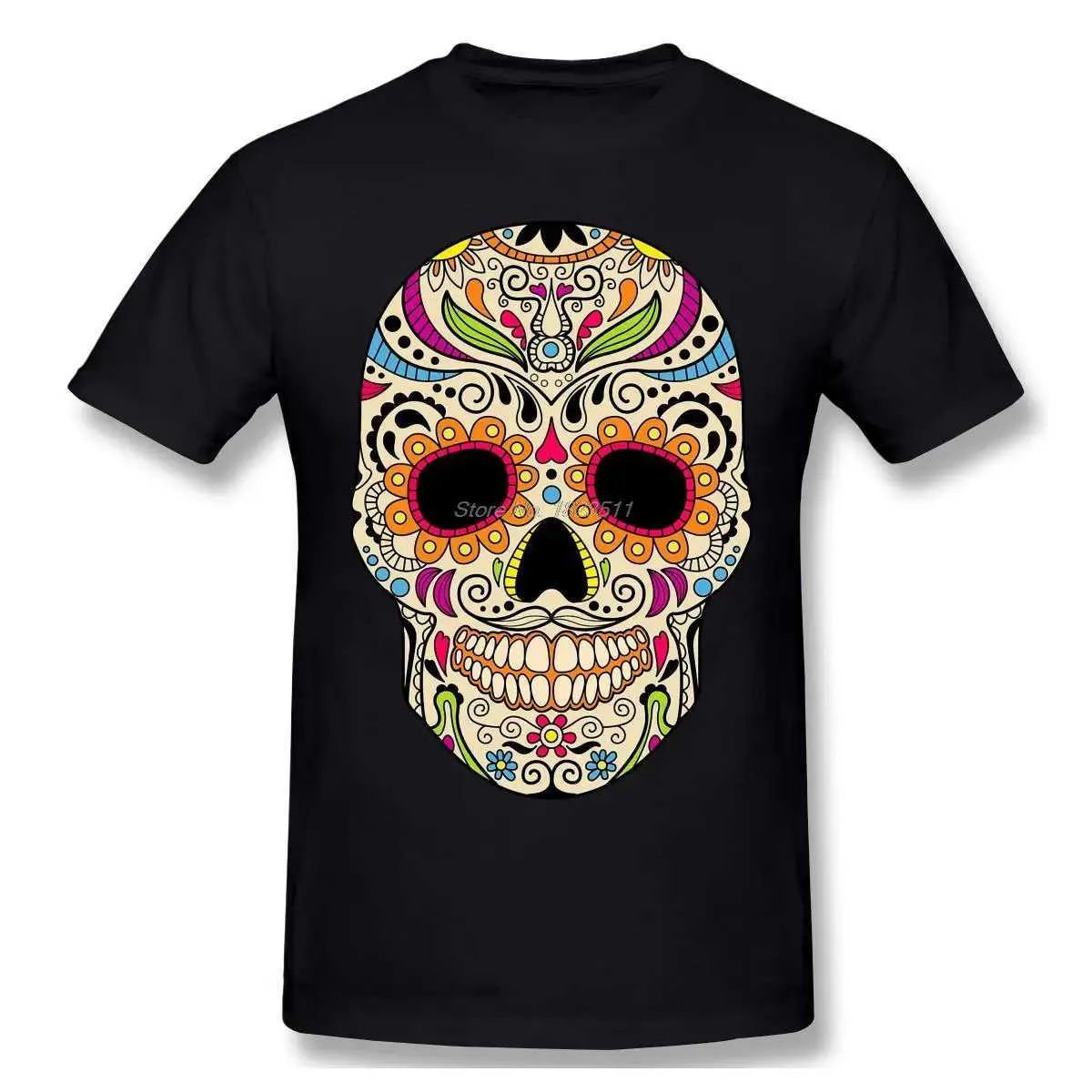 T-shirts voor heren Mexicaanse suiker schedel grappige t-shirt Mexicaanse kleur schedel uniek ontwerp t-shirt mannen katoen tops ts harajuku strtwear t240510