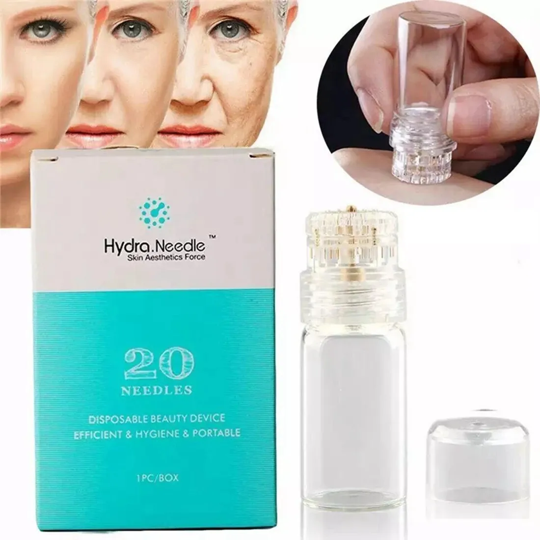 Hydra Needle 20 Derma Stamp Microneedling Tool, Pines De Titanio De 0,5/0,25 Mm, Aplicador De Suero Reutilizable Con 4 Cabezales De Repuesto (0,5 Mm - Foto 6