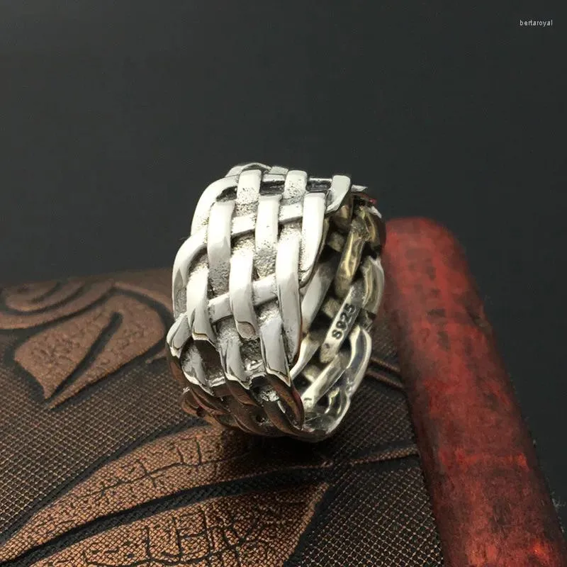 Cluster Rings S925 Sterling Silver Ornaments Retro Thai Men Weave Fashion Ring