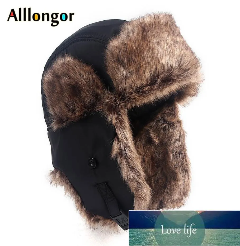 Hat de bombardeiro de pele russo à prova d'água Homens de Ushanka Inverno quente FAUX FLAPS DE EAR SNOW TRAPPER PILOTO TRAPPER Soviético Fábrica 2733513