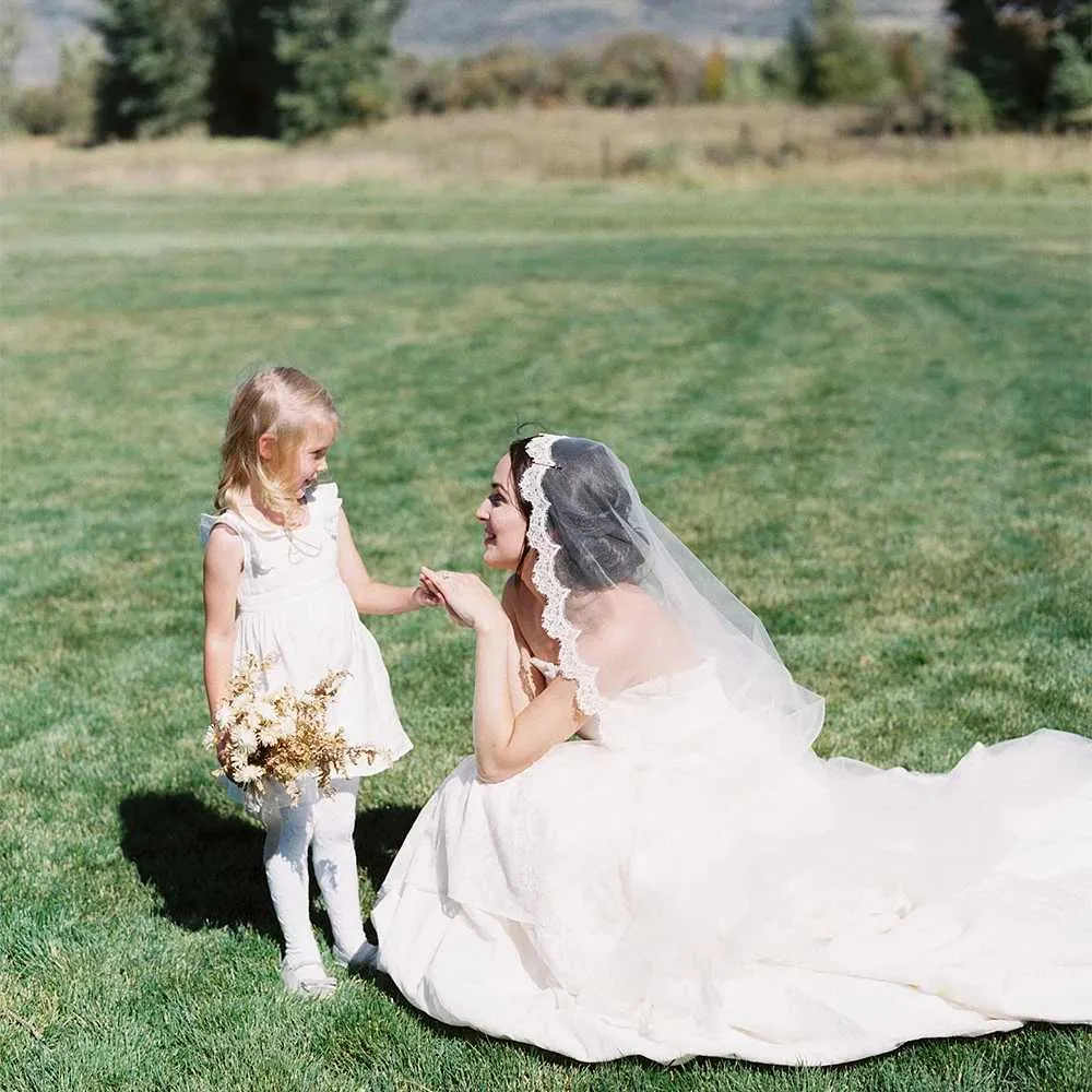 Bijoux de cheveux voile 1 niveau longs voiles de mariage accessoires de mariée garniture en dentelle festonnée Tulle doux court Veu VP98_voghion.com