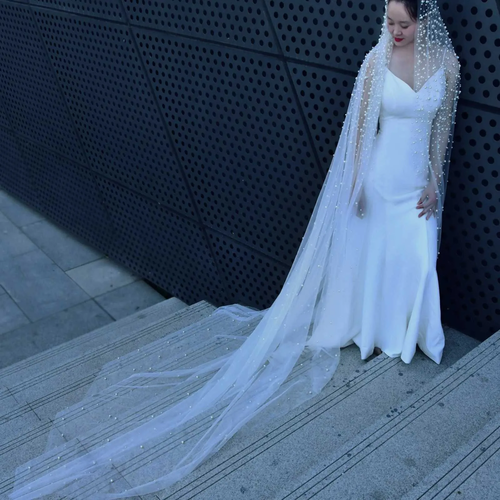 Schmuck Kathedrale 3/4/5M Lange Hochzeit Mit Perlen High End Perlen 1 Tier Perle Schleier Braut Haar Zubehör VP113_voghion.com