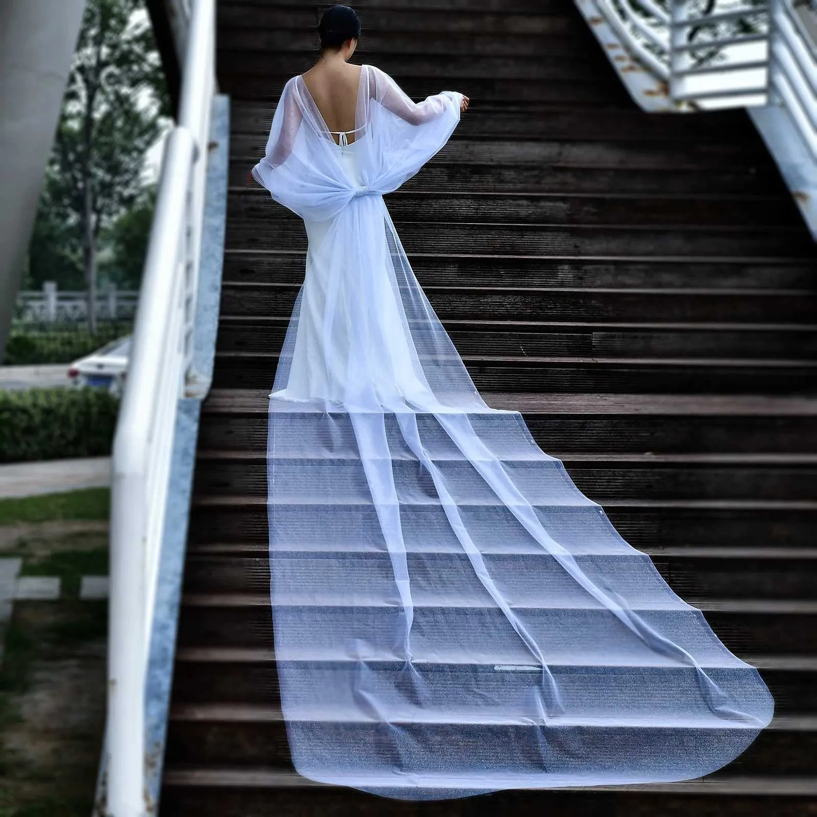 Bridal Cape Veil For Women Sparkling Wedding Shawl Hair Accessory_voghion.com