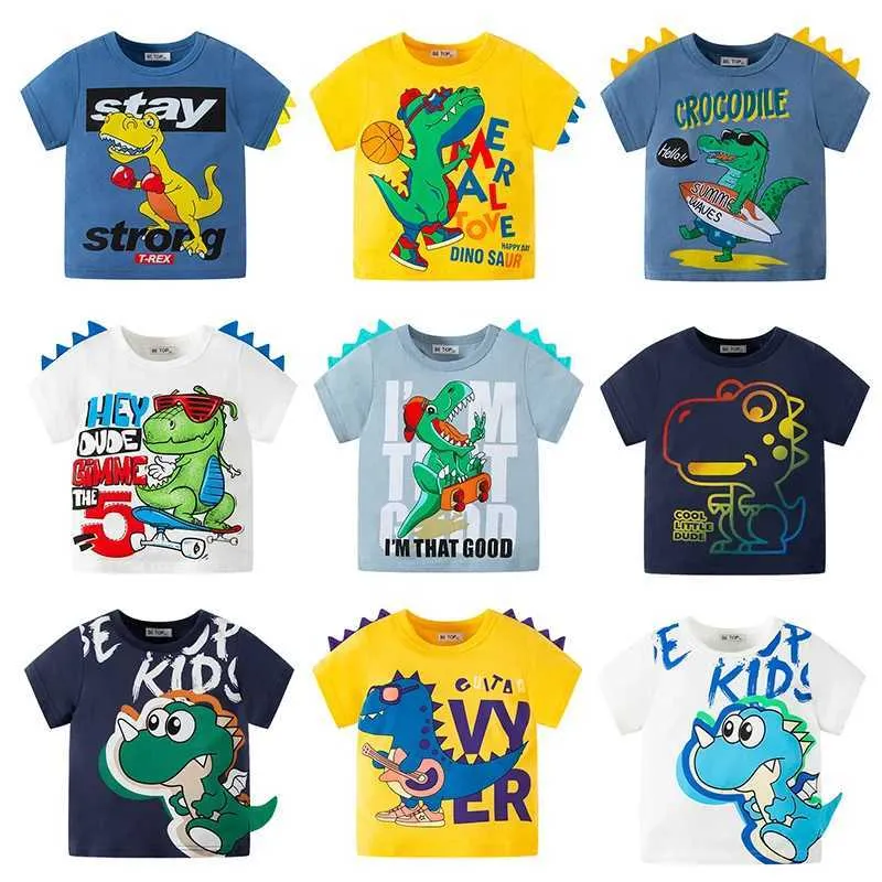 T-Shirts 2023 Sommer Kinder Jungen Shorts Ärmeln T-Shirts Cartoon Dinosaurier Baumwolle Kleinkind Jungen Top 2-8 Jahre Kinder Baby Jungen Tees Kleidung T240509