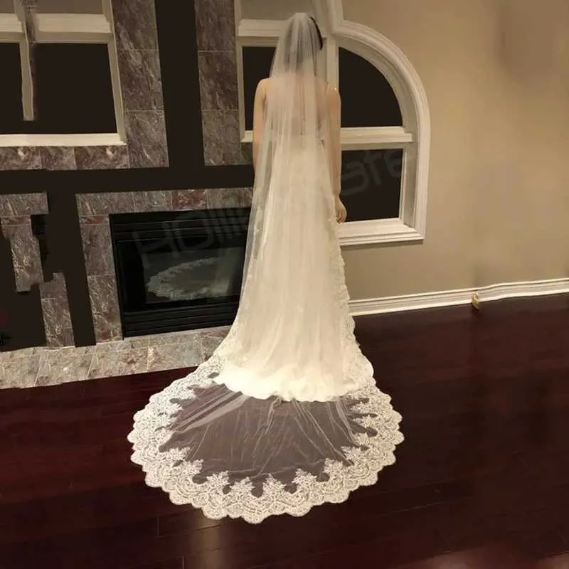 Wedding Hair Jewelry Lace cathedral ivory veil long accessories bridal applique lace white wedding tops women_ipsvogv.com