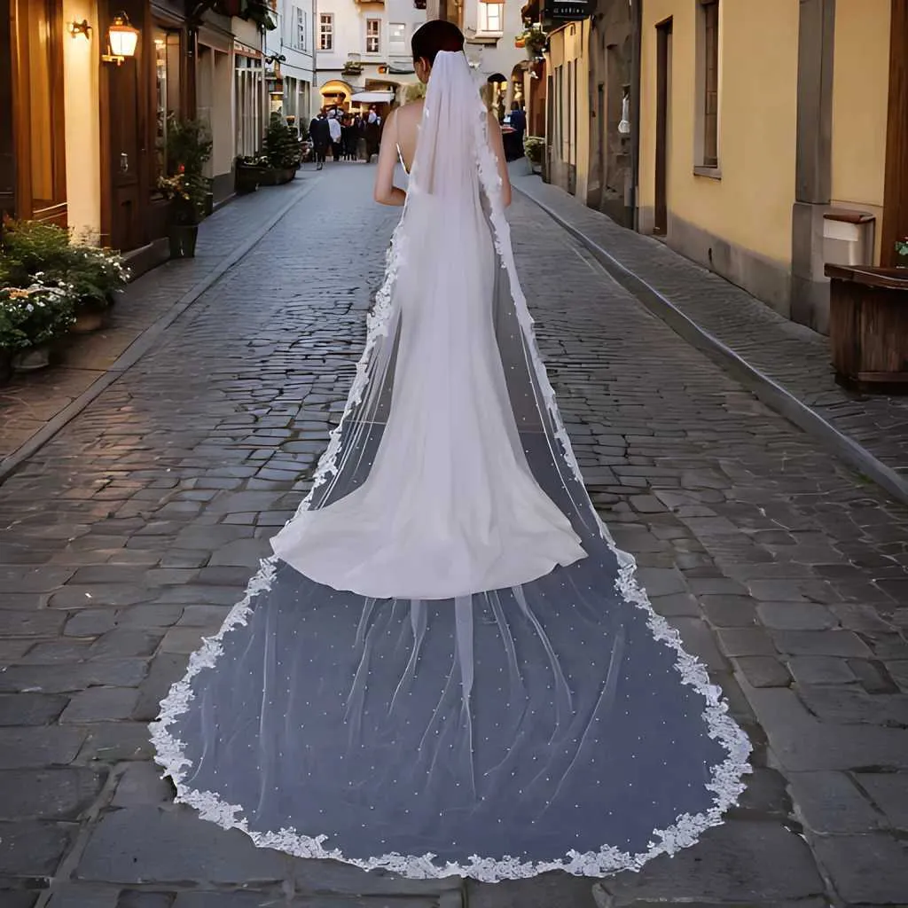 Hochzeitsschleier Mit Perlen Und Spitzenkante Und Kamm_voghion.com