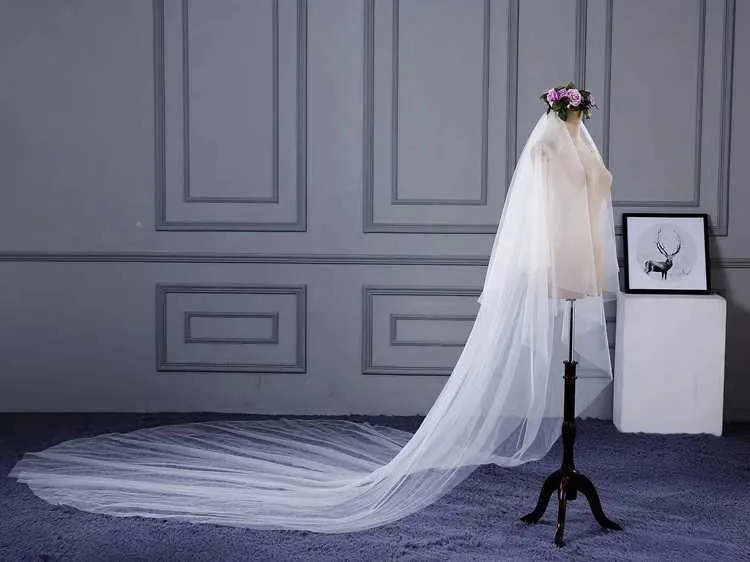 Hair Jewelry Velo De Novia Ivory Two-layer Bridal Acceorie Wedding Veil Long Cathedral Veil with Comb Vive Le_voghion.com
