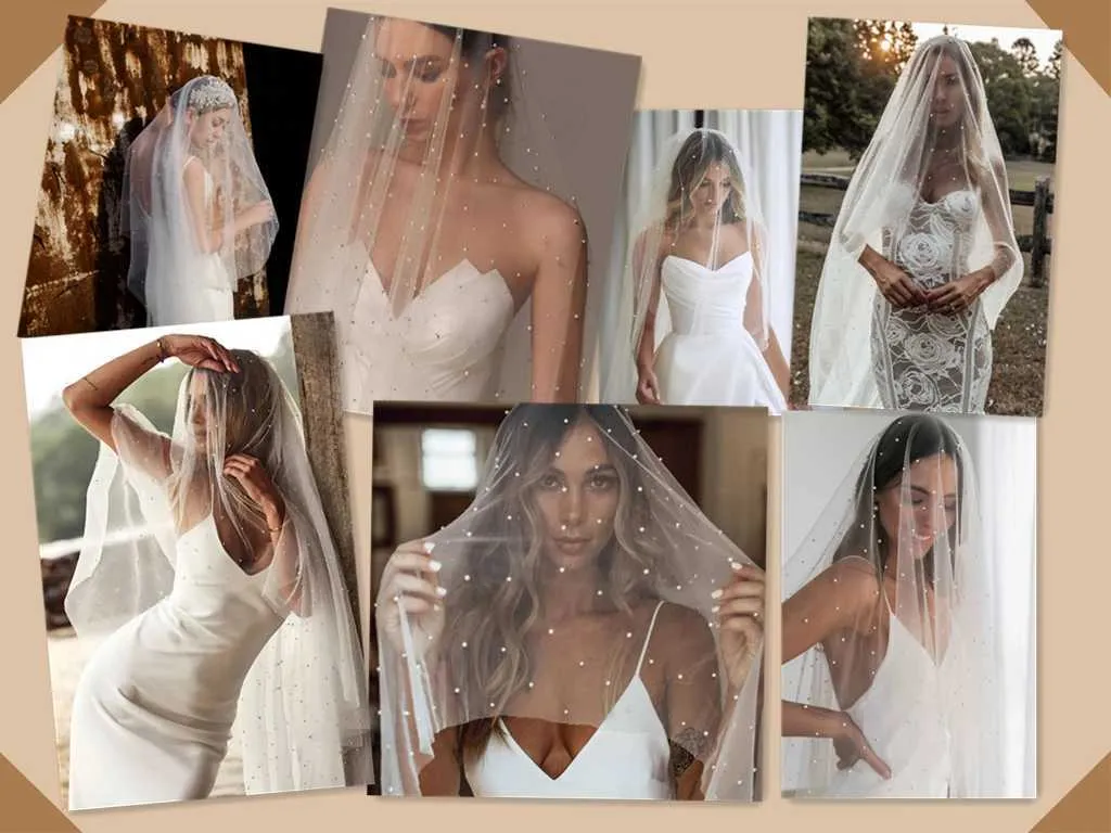 Gioielli per capelli V08 NO Pettine Velo Perle Veli da sposa in rilievo Copri viso Cattedrale Lunghezza Bordo grezzo Bellezza Sposa Matrimonio_voghion.com