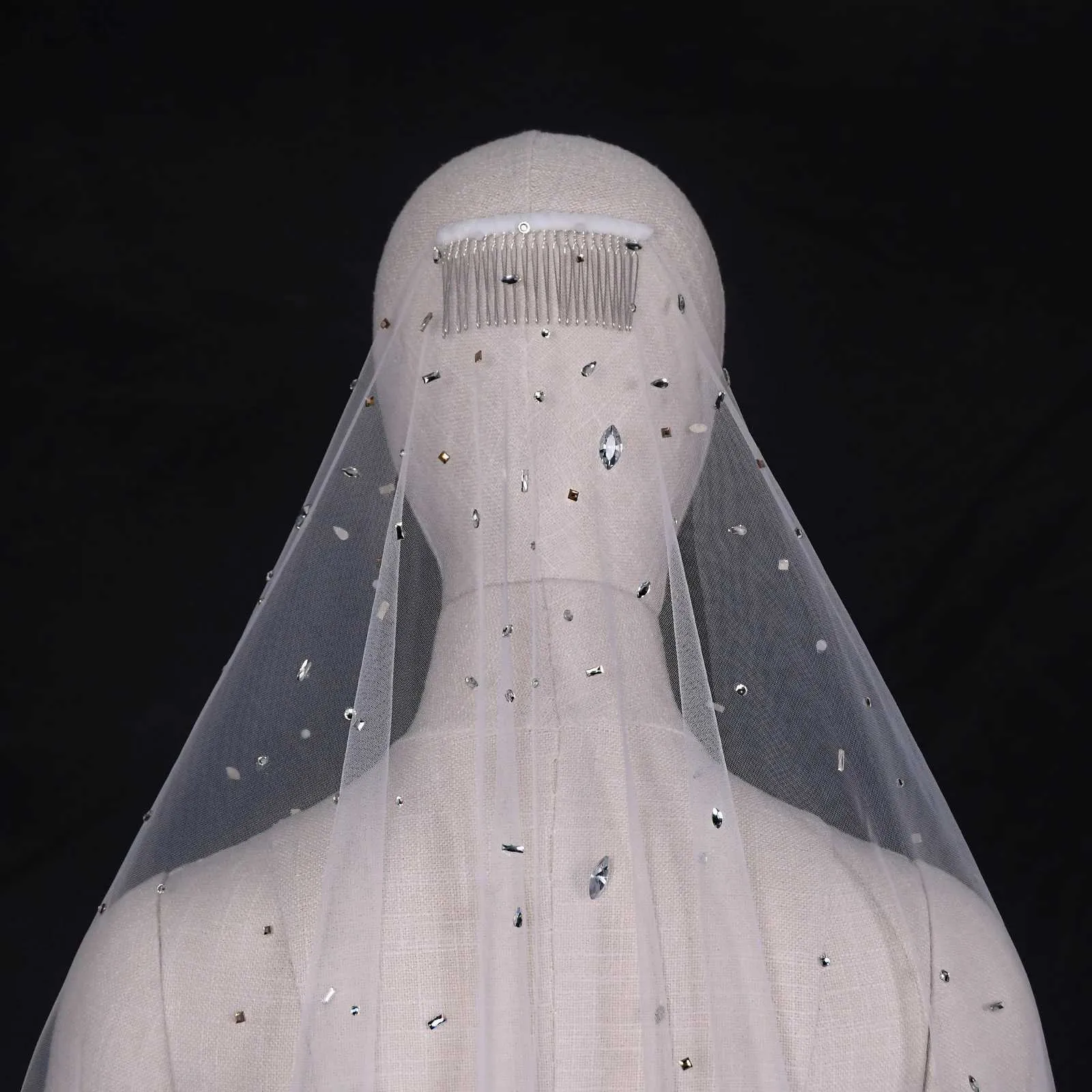 Gioielli per capelli V178 Veli da sposa con perline e cristalli, 1 strato, in tulle morbido con pettine, accessori da sposa per la sposa_voghion.com