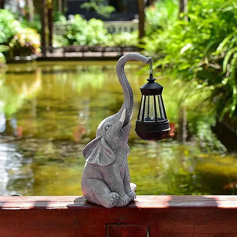 Decorative Figurines Elephant Solar Light Waterproof Patio Lamp With Garden Can Hanging For Outdoor Table Lawn Yard Parks