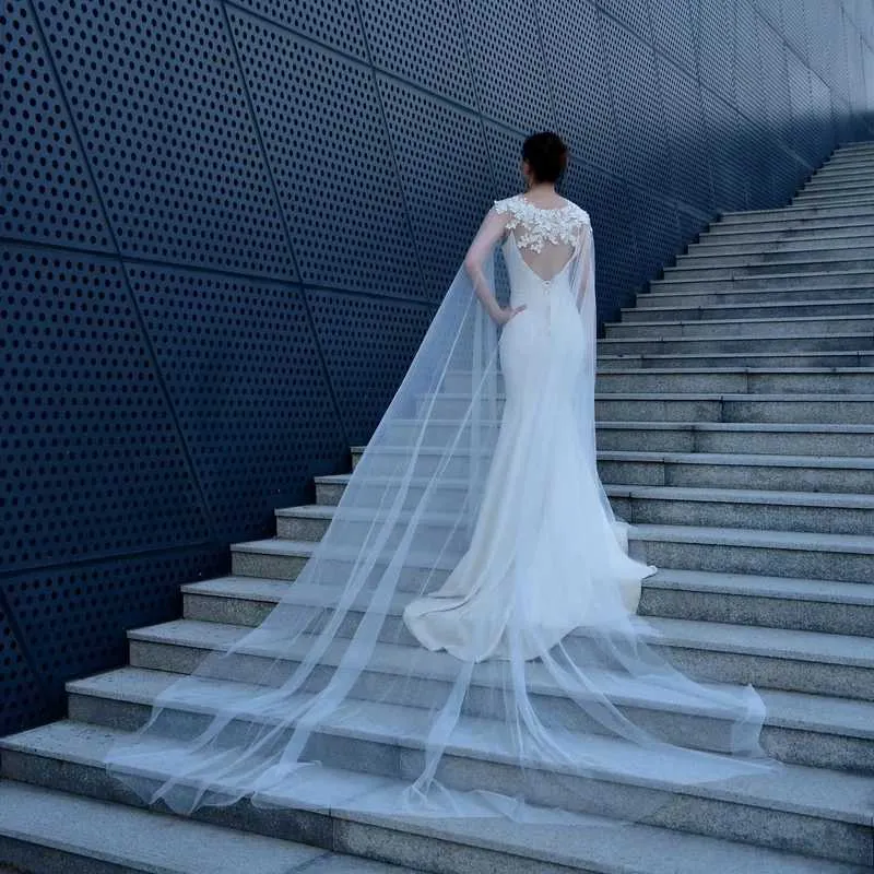 Haarschmuck VG53 Hochzeit Kathedrale Länge Bolero Braut Cape Schleier Jacke Damen Übergröße Schal Braut Accessoires_voghion.com