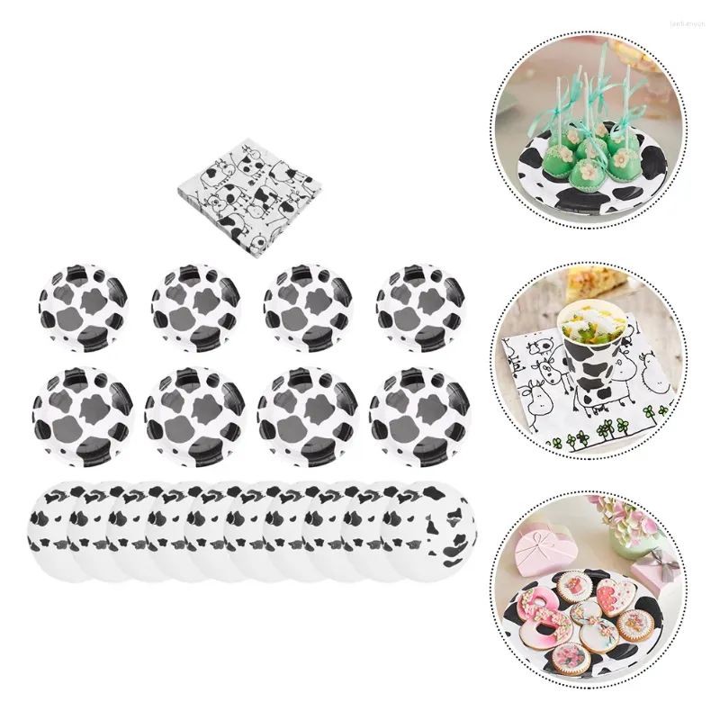 Disposable Dinnerware Cow Print Animal Theme Pattern Paper Plates Baby Shower Tableware Black White