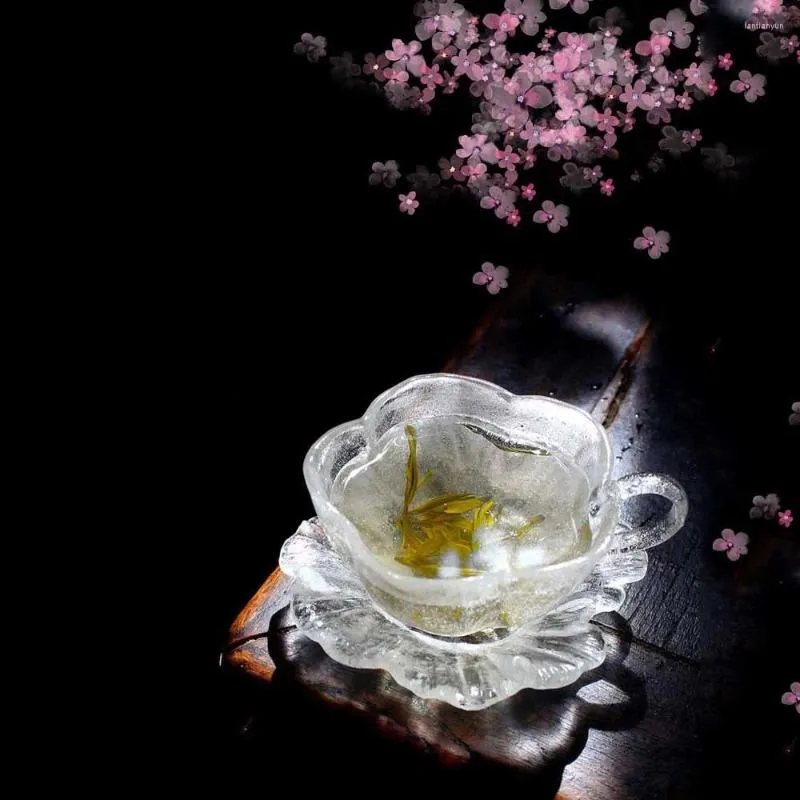 Tea Trays Cherry Blossoms Mug Glass Saucer Teacup Tray Handmade Chinese Style Insulation Snack Fruit Dessert Plate