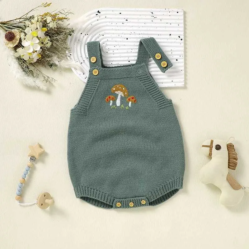 Rompers Baby bodysuit knitted newborn girl boy jumpsuit sleeveless top summer baby and toddler clothing 0-18M covered with cute mushroomsL2405