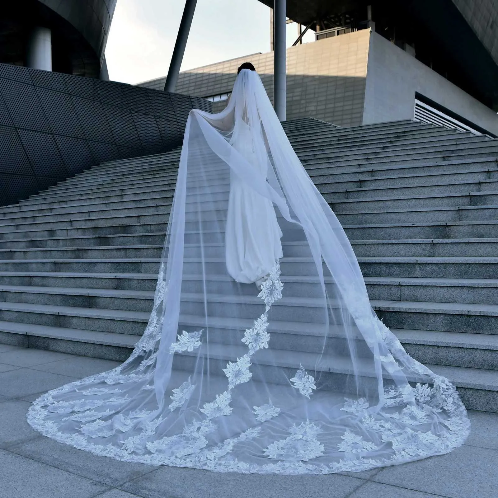Hair Jwlry V146 Vil Long Cathdral Bridal Vils 1 Tir Lac Appliqus Edg Mantilla Wid Wdding Accssoris for_voghion.com