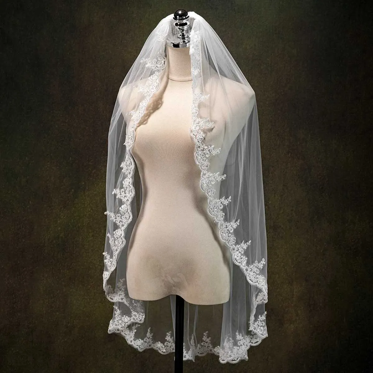Sieraden Korte sluier Wimperkant Kanten rand Bruidssluiers 1 laag Ellebooglengte sluier Bruid Haaraccessoires Bruiloft Vrijgezellenfeest_voghion.com