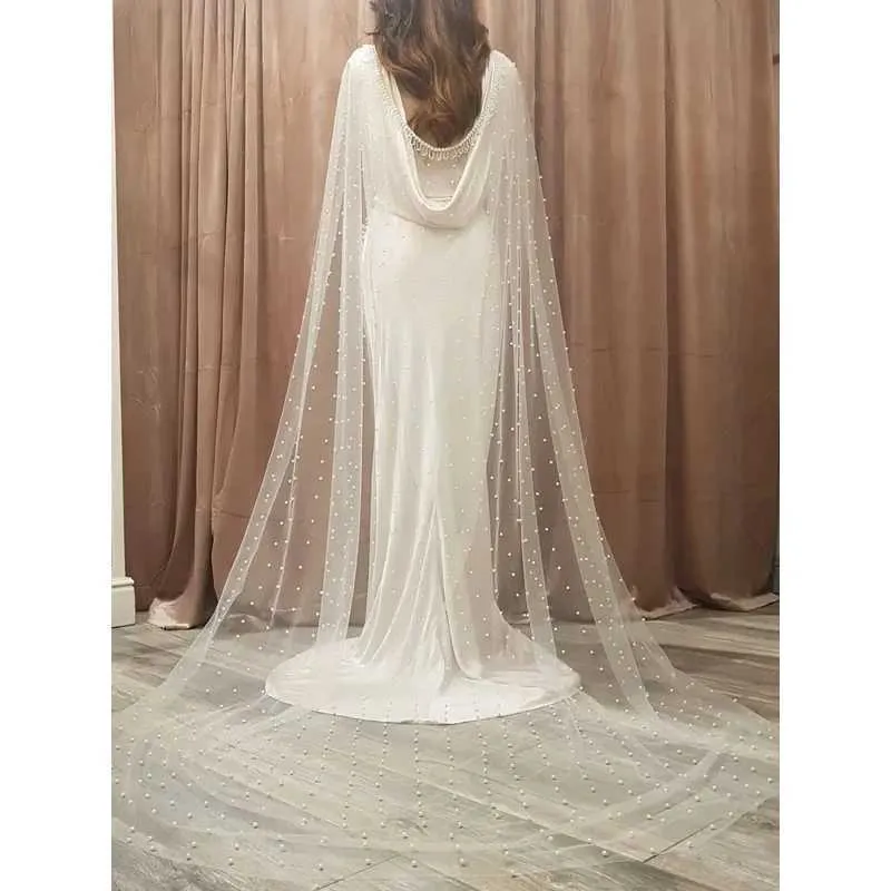 Bijoux de cheveux pour femmes VG41 Cape de mariée Voiles Perles Voile perlé Veste Femme Épaule dénudée Boléro Châle Accessoires de mariage_voghion.com