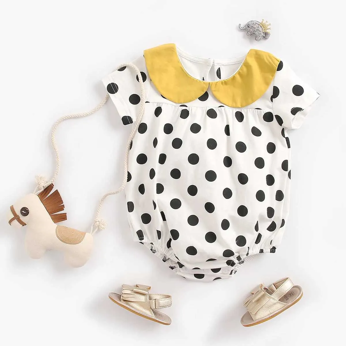 Rompers Sanlutez katoen zomer baby strakke passende korte mouwen babykleding zoete polka dots model2405