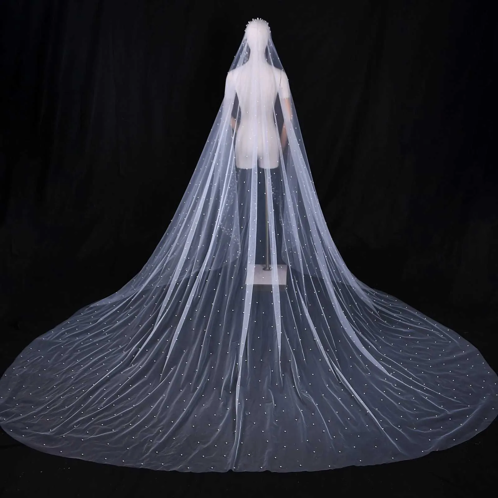 Haarschmuck V66 Perlen Perlen Braut Kirche 3M lange Kathedrale Schleier Kein Kamm Nagel Hübsche Hochzeitsaccessoires 1 Stufe weich_voghion.com