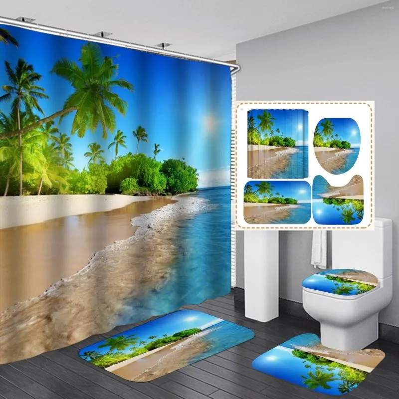 Rideaux de douche océan plage palmier arbre paysage