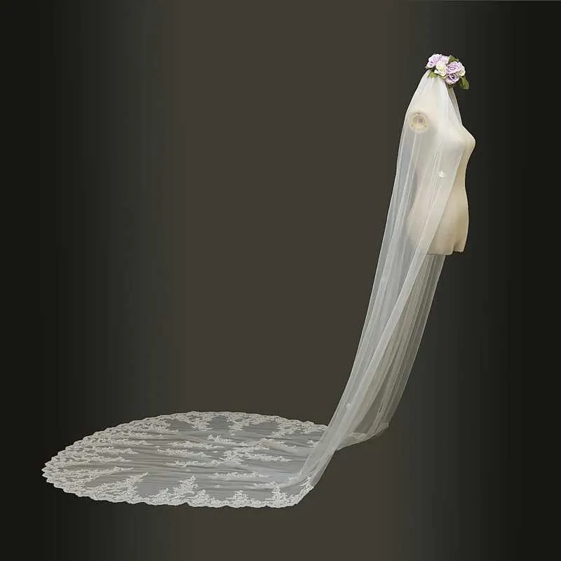 Gioielli per capelli Veli da sposa 2019 3 metri Cattedrale lungo bordo in pizzo da sposa con pettine Accessori Sposa Velo da sposa_voghion.com