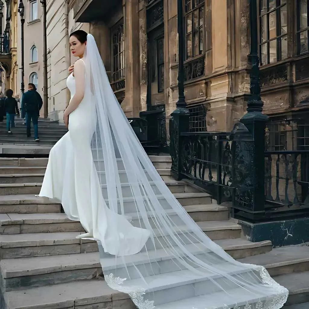 Vlasové šperky V70 Dlouhý závoj s krajkovým okrajem Aplikace Svatební závoj 1 úroveň Měkký tyl s hřebenem Svatební doplňky pro nevěstu_voghion.com