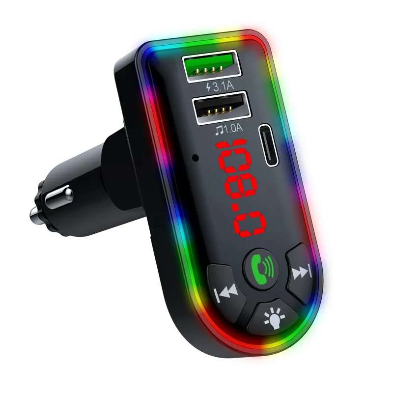 F7 CAR MP3 Player Bluetooth Mottagare USB Flash Drive Atmosphere Light Car Mp3 Car Cigarettändare med låda