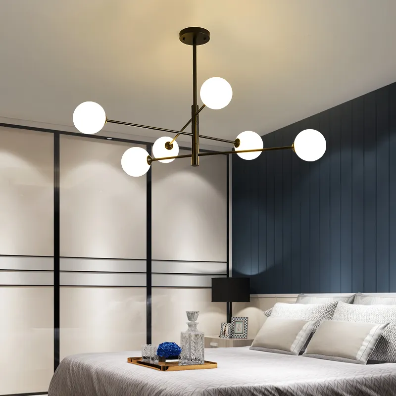 Chandelier moderne de l'ampoule G9 pour chambre à coucher de chambre à coucher ledlamp LED lustre noir / or nordique lustre